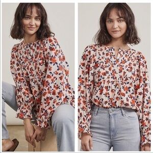 Elizabeth and James Buttercup Pintuck Floral Boho Bib Balloon Sleeve Blo…